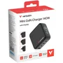 Verbatim Mini GaN Charger 140W con Pantalla, 3xUSB-C y 1xUSB-A, Negro